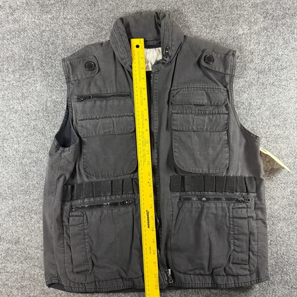 Vintage Mens Y2K Tactical Utility Vest Medium Black Concealed Hood Multi Pocket - Picture 3 of 10